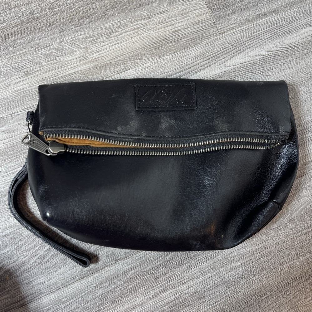 Patricia Nash Valerie Leather Foldover Wristlet Clutch Black Minimalist FLAW